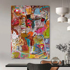 Colorful Collage - Style Abstract "Vibrant Chaos" Mixed - Media Painting On Canvas PS1083