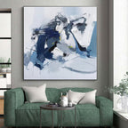 “Blue - White Dynamic Abstraction” - Blue, White, Gray Abstract Painting On Canvas PS0485