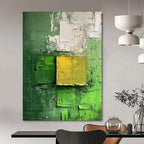 “Green - Yellow Textured Squares” - Abstract Expressionist Painting On Canvas DS029