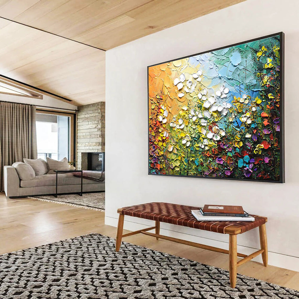 “Textured Floral Burst” - 3D Flower Field Painting On Canvas DKS443