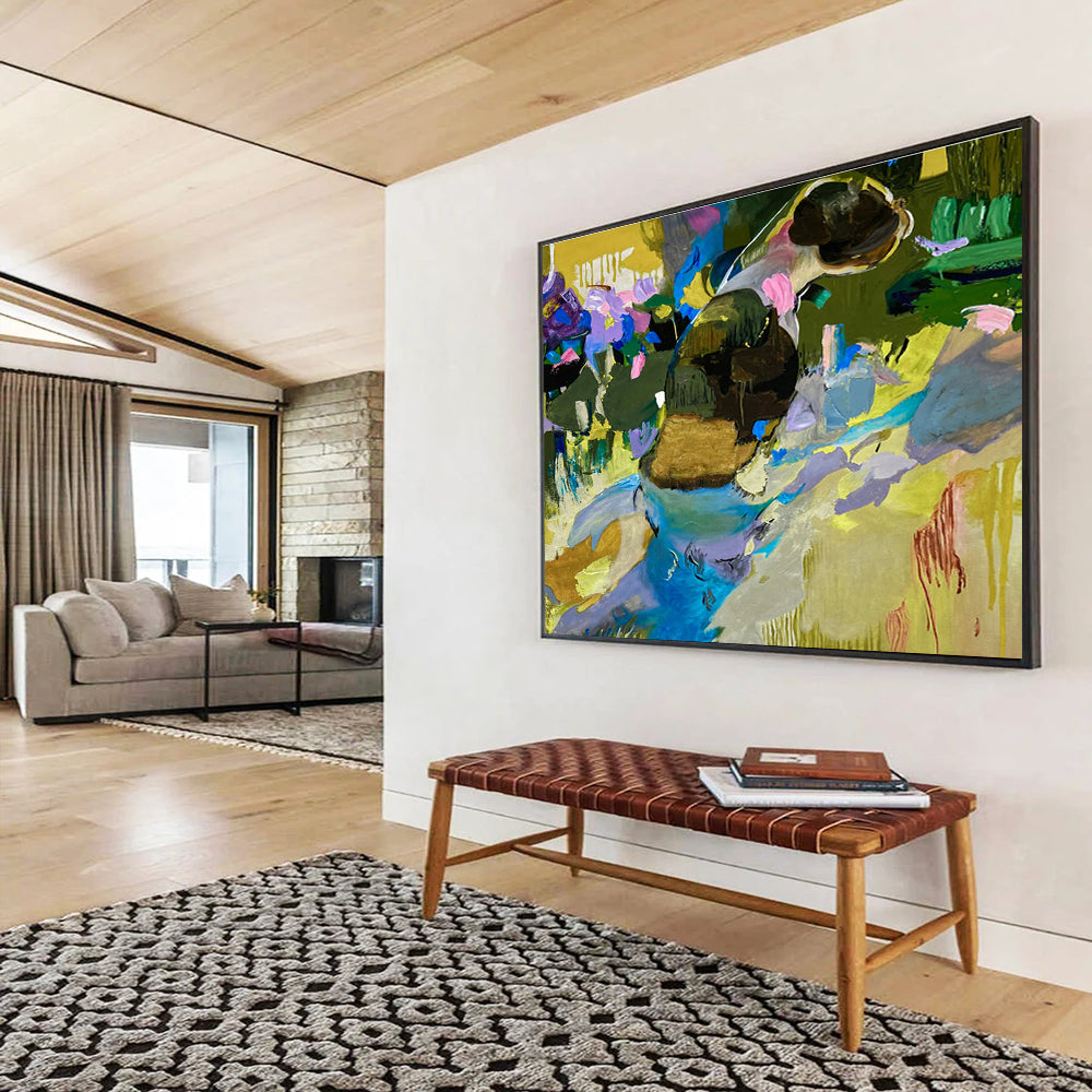 “Colorful Abstract Figure in Nature” - Textured Oil Painting on Canvas DKS923