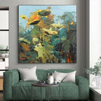 “Impasto Sunflower Abstract” - Yellow, Green Abstract Impressionist Painting On Canvas PS0732