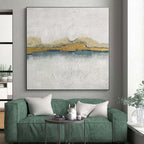 “Gold & Blue Minimalist Landscape” - Minimalist Abstract Painting On Canvas PS0413