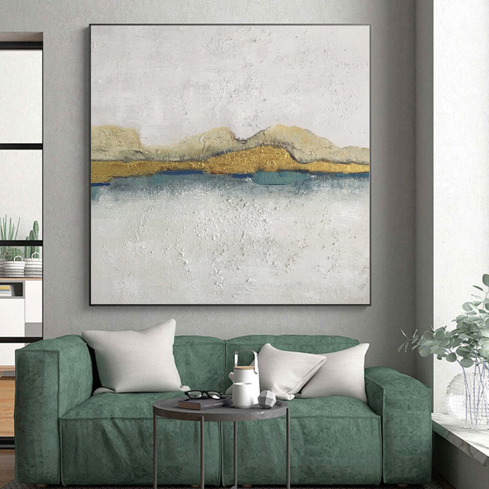 “Gold & Blue Minimalist Landscape” - Minimalist Abstract Painting On Canvas PS0413