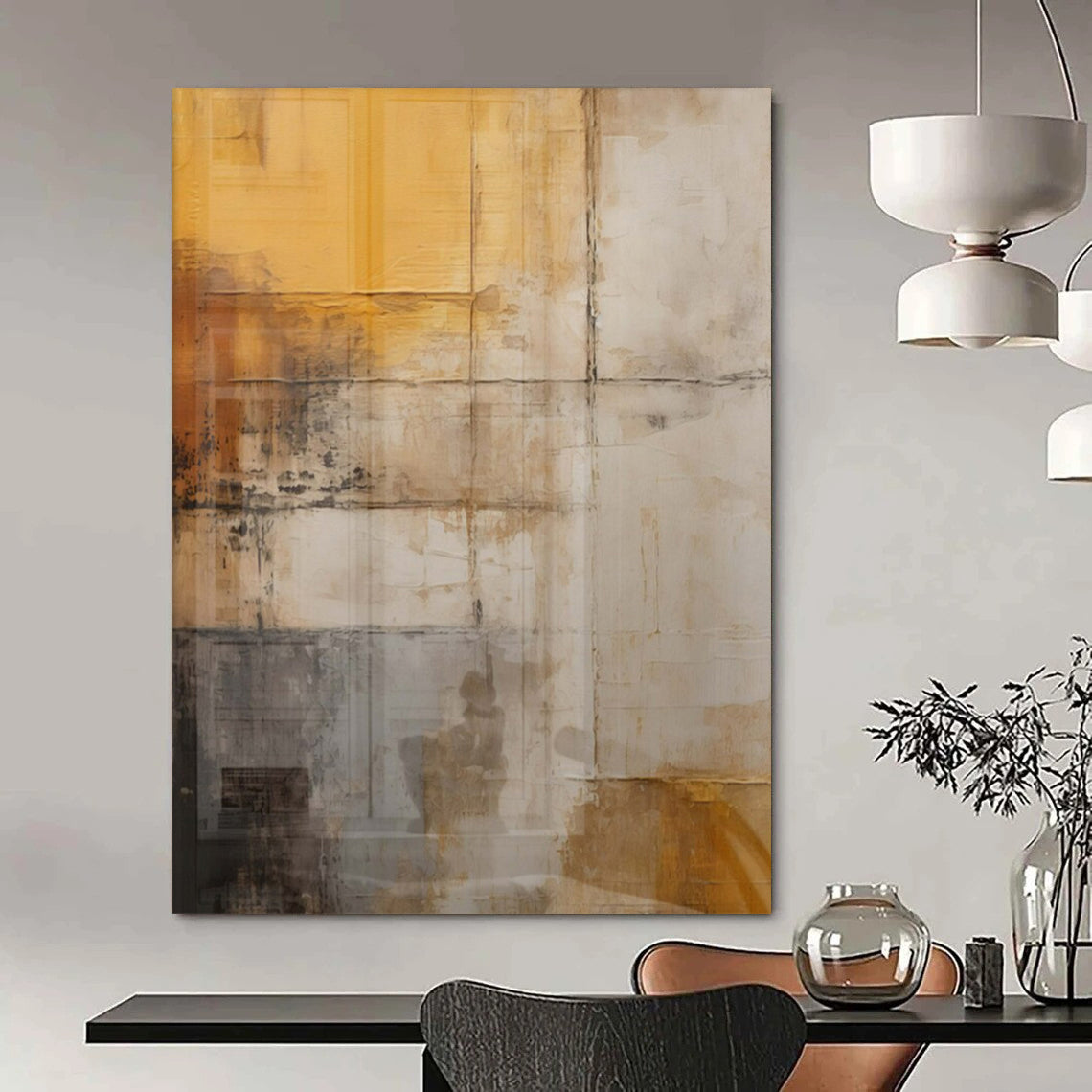 Warm Yellows, Grays, and Browns with Textured Layers "Vintage Wall Stories" Abstract Textured Painting On Canvas PS1055