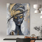 “Stylized Woman with Gold and Gray” - Contemporary Acrylic Painting On Canvas PT2197