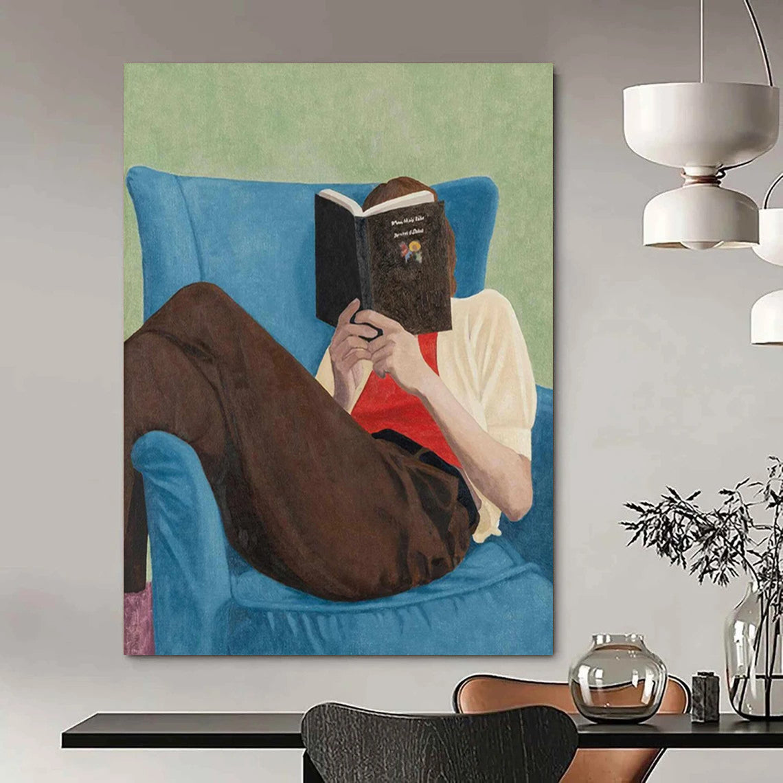 “Reading Figure in Blue Chair” - Serene Figurative Painting On Canvas DS303