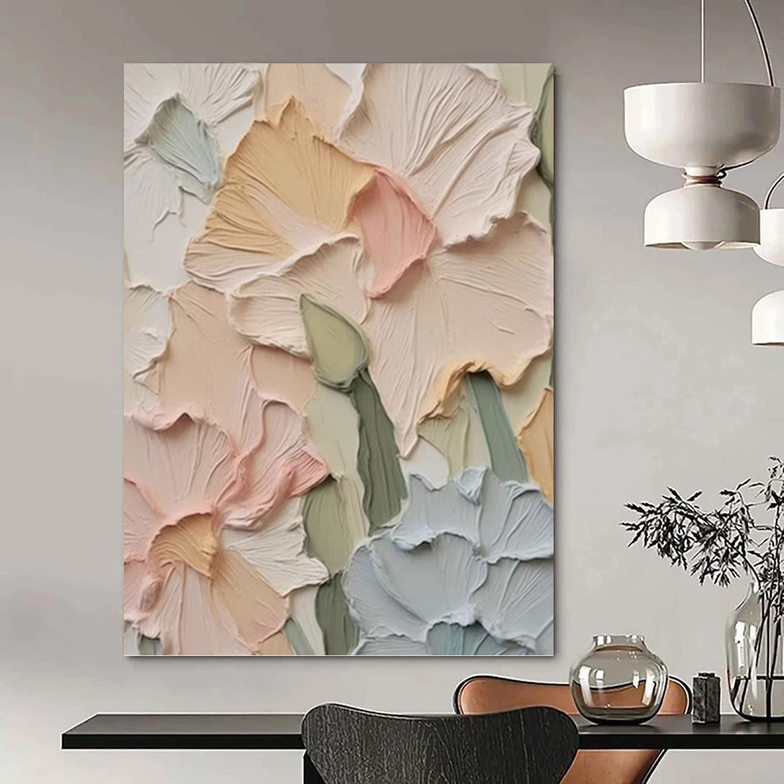 “Pastel Floral Relief” - Realist - Inspired Floral Painting On Canvas PT1393