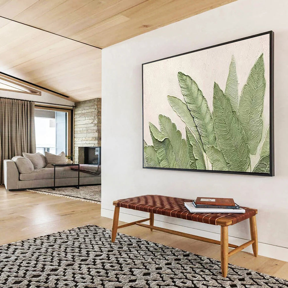 “Green Leaf Textures” - Natural Green “Botanical Touch” Painting On Canvas PT1652