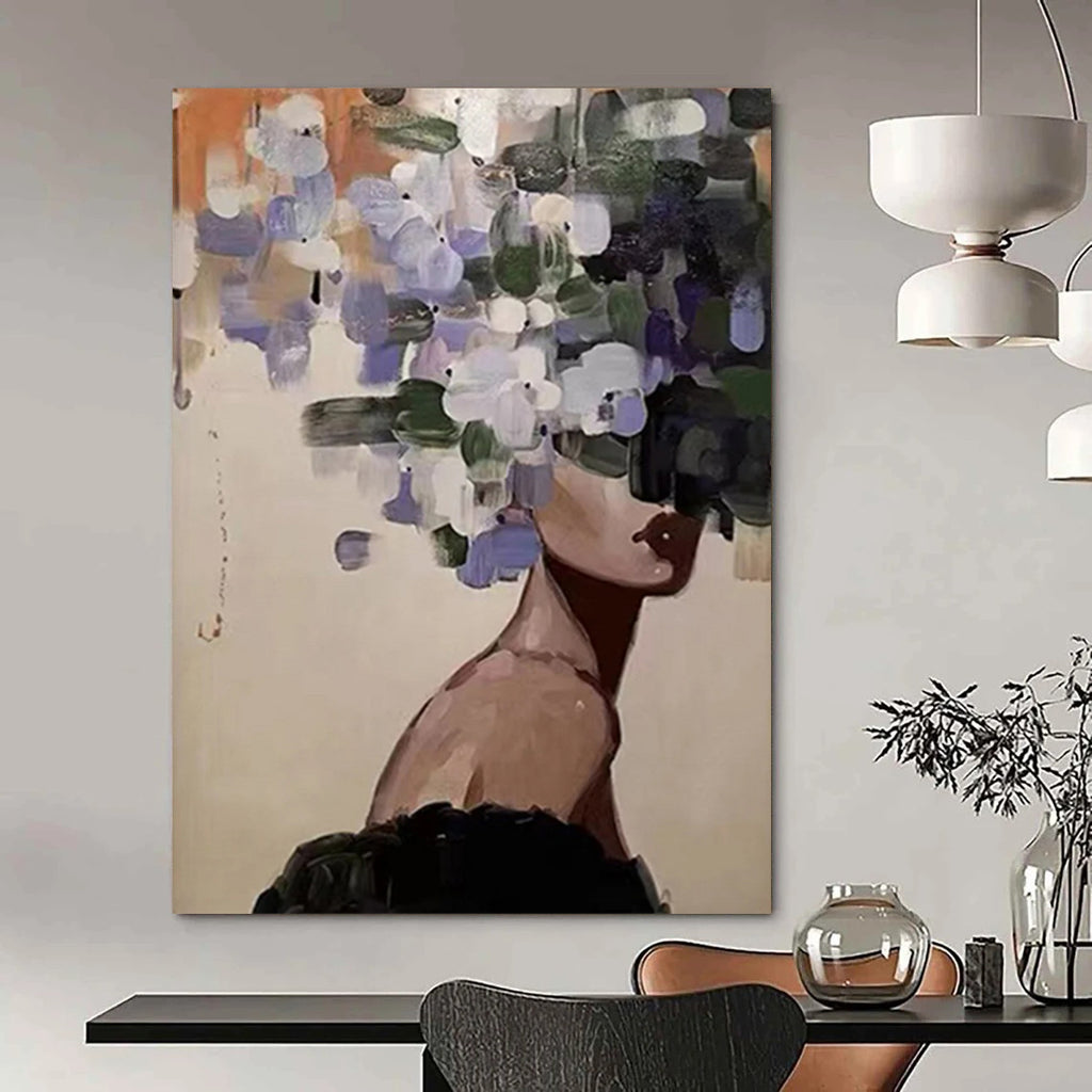 “Flower - Headed Figure” - Whimsical Figurative Painting On Canvas DS309