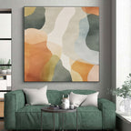 “Earth - Toned Wavy Abstraction” - Earth - Toned, Beige, Gray, Green Abstract Painting On Canvas PS0761