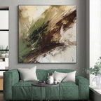 Green, Brown & Beige Abstract Swirl Painting On Canvas PS0826