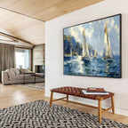 Sailing the Blue - Seaside Sailing Oil Painting, Ideal for Porch & Nautical - themed Room DKS669