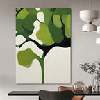 “Green and White Minimalist Tree” - Geometric Botanical Painting On Canvas PT2254