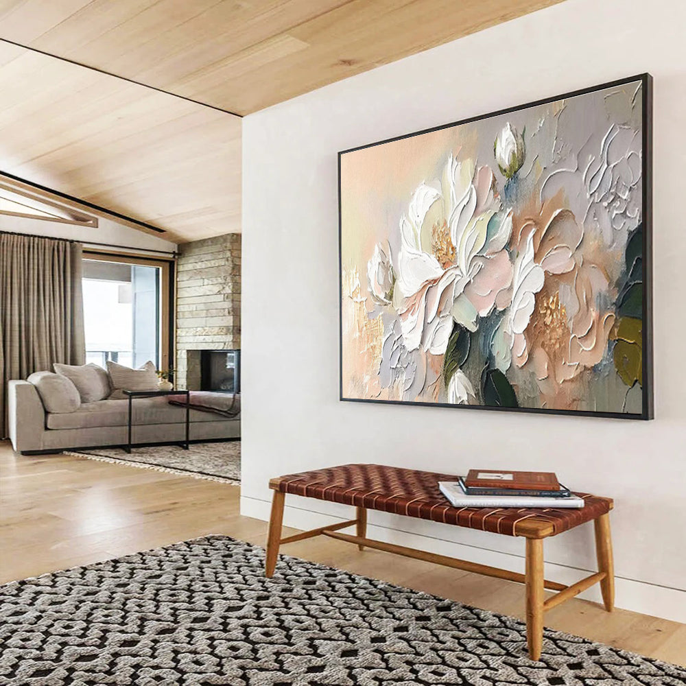 “Soft - Toned Blossom Beauty” - Pastel Floral, Gentle Impasto Flower Painting On Canvas DKS713