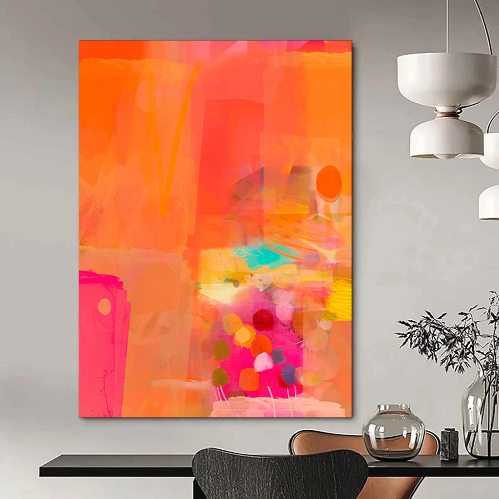 “Bright Orange and Pink Abstract” - Abstract Expressionist Painting On Canvas PT2002