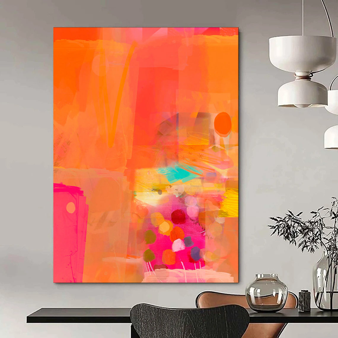 “Bright Orange and Pink Abstract” - Abstract Expressionist Painting On Canvas PT2002