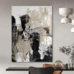 “Monochrome Textures: Black, White, and Beige Abstract” - Expressionistic Minimalist Art On Canvas PT0966