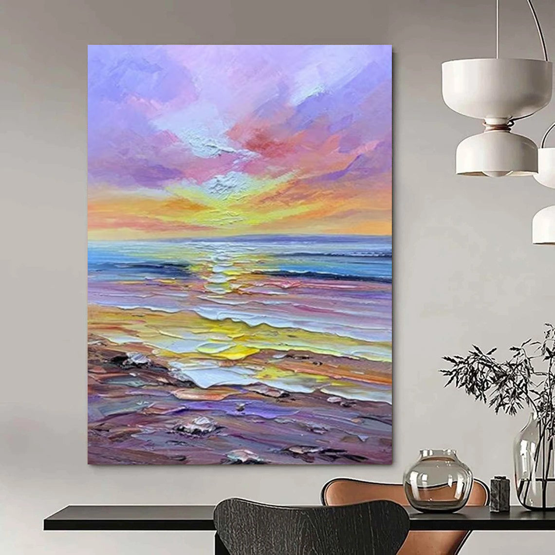 “Colorful Sunset Beach - Vivid Hues & Coastal Scene” Painting On Canvas DS261