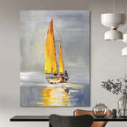 “Yellow - Sailed Boat on Calm Water” - Impressionistic Oil Painting On Canvas PT2198