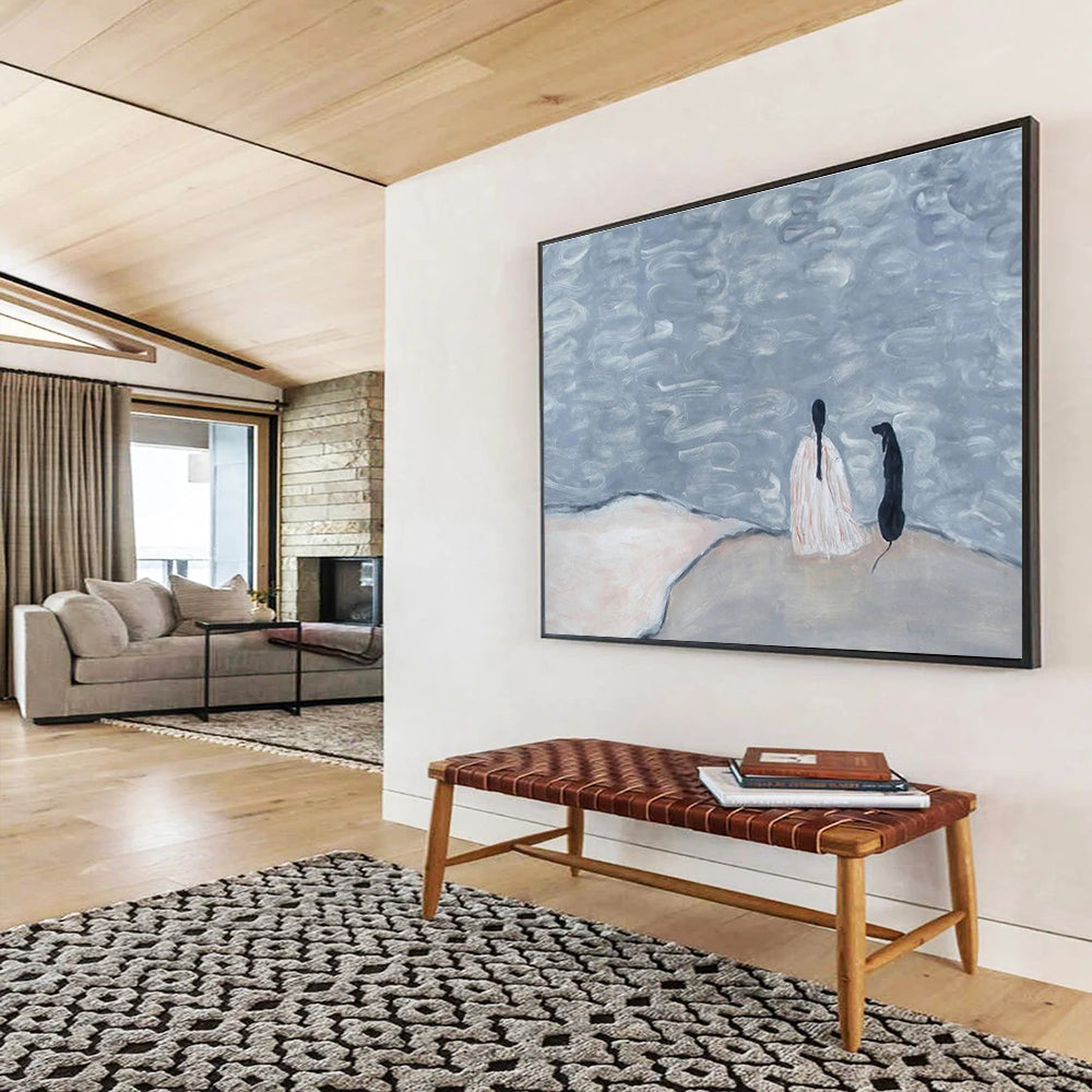 “Solitude by the Water” - Whimsical Figurative Painting On Canvas DKS423