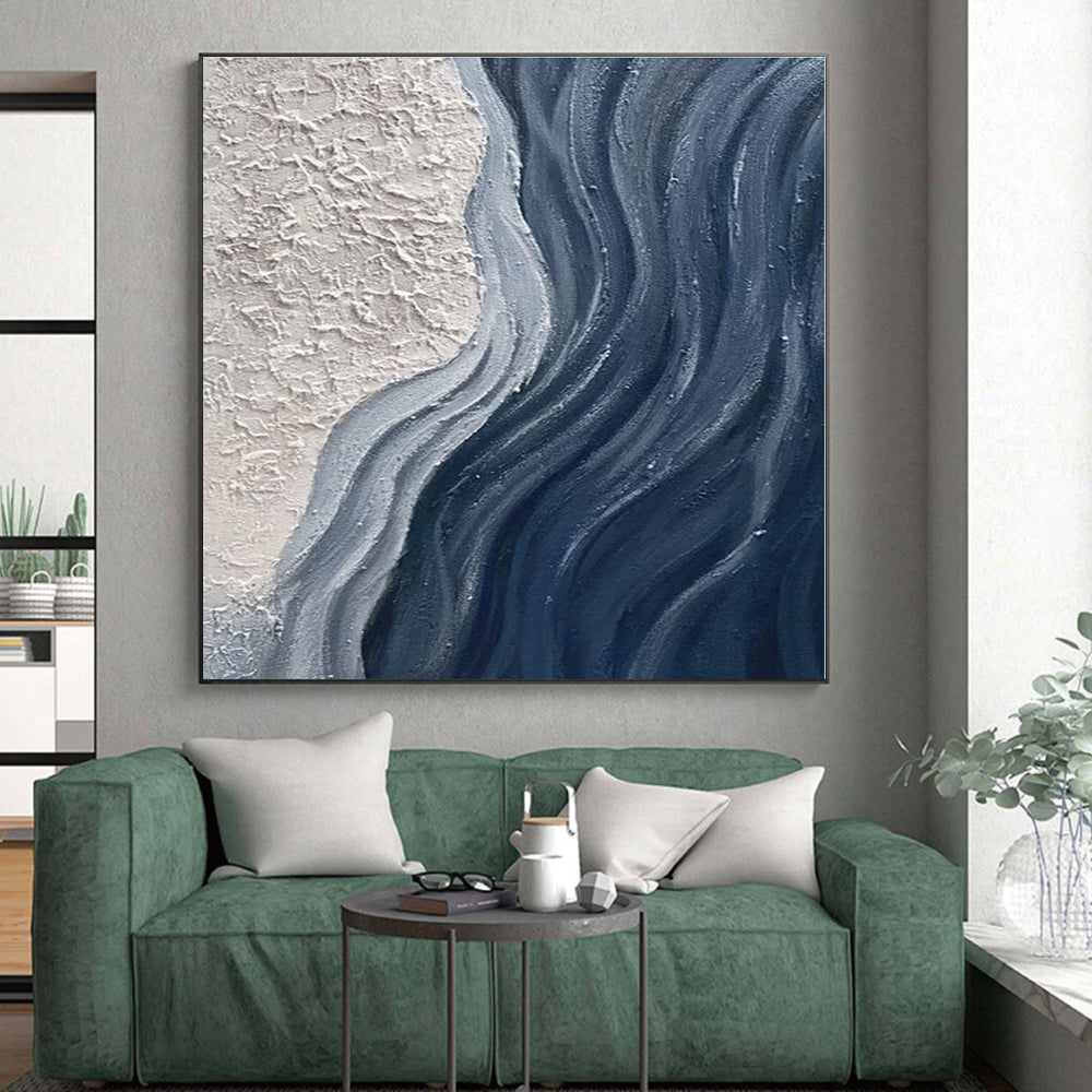 “Textured Blue - White Flow” - Textured Abstract Painting On Canvas PS0425