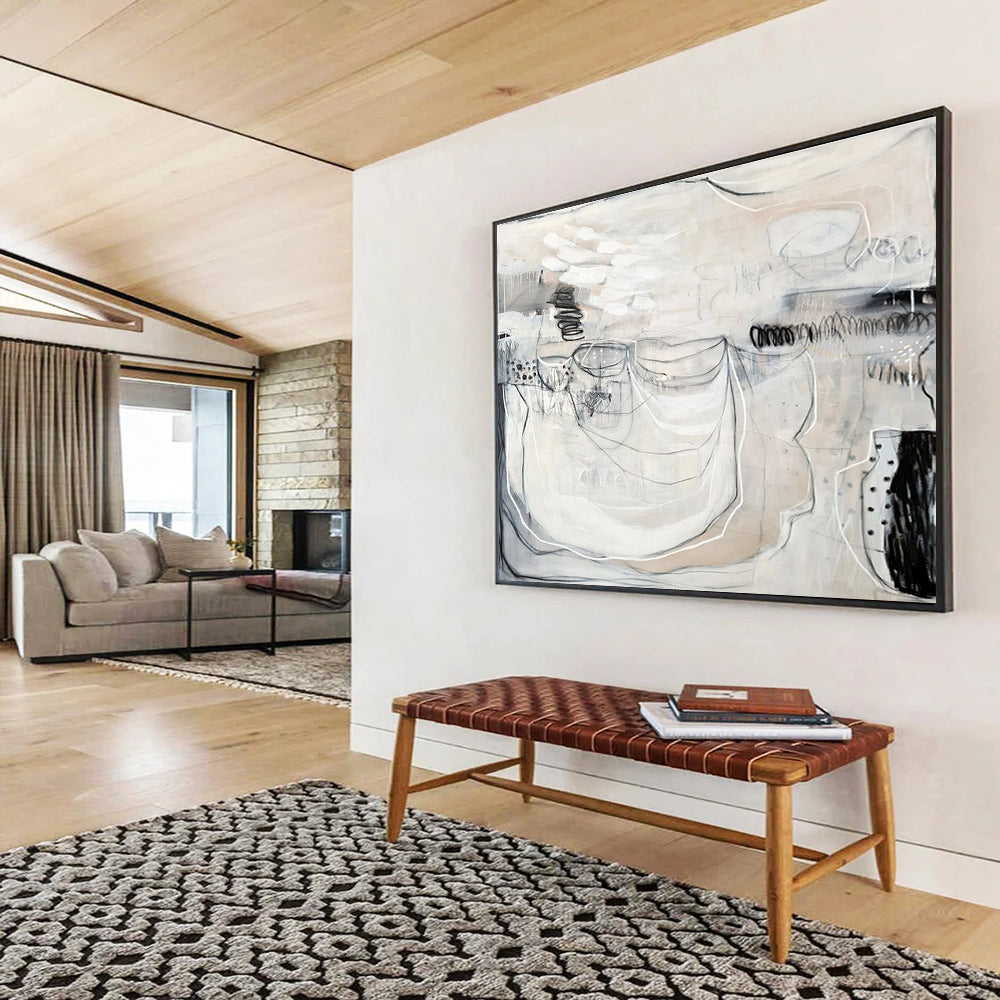 Monochrome Abstract with Lines Painting On Canvas DKS074