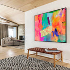 “Vibrant Color Collage” Mixed - Media Abstract Painting On Canvas DKS199