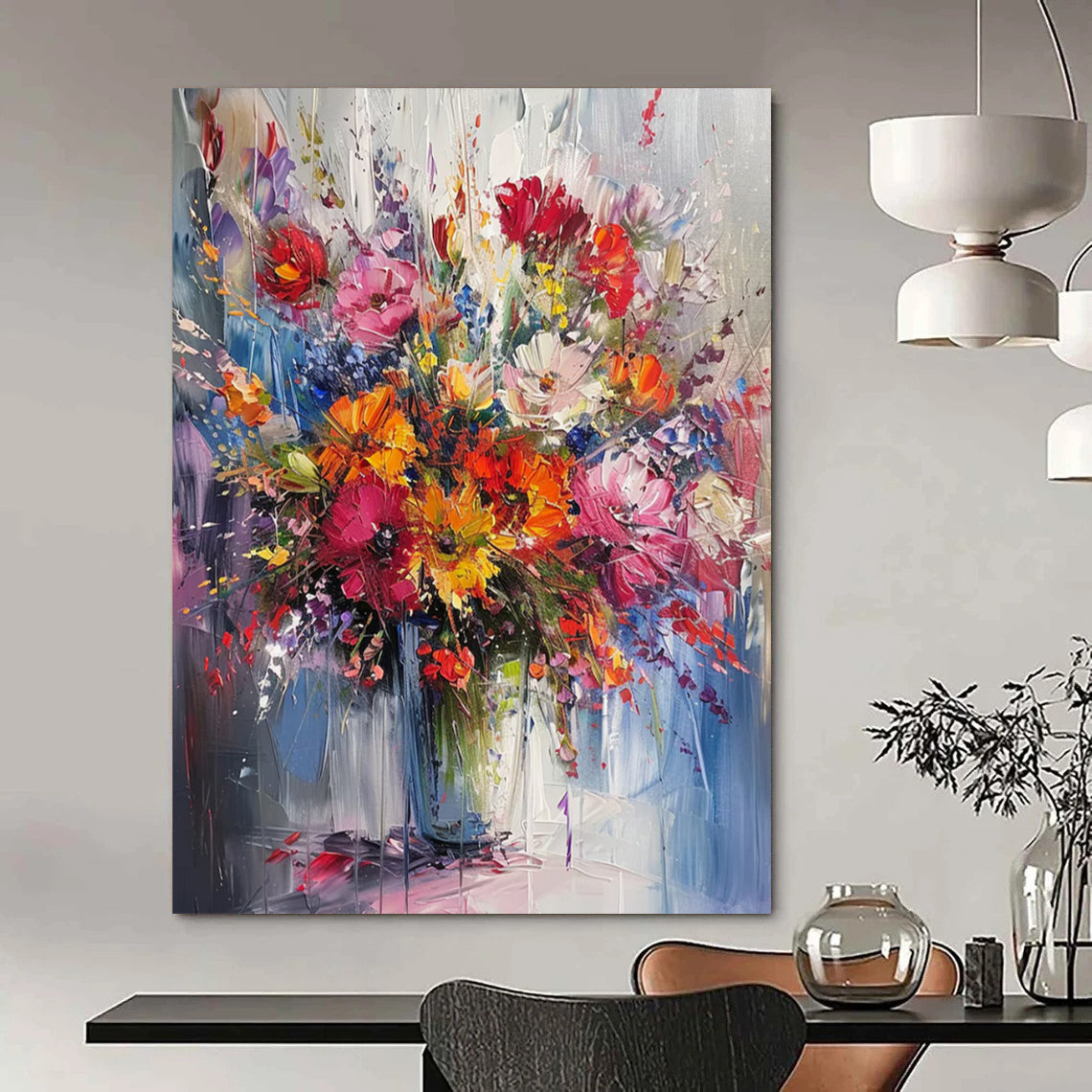 “Colorful Floral Abundance” - Vivid Flowers in a Lush Arrangement Painting On Canvas DS260