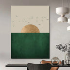“Minimalist Sun, Sea, and Birds” - Minimalist Landscape Painting On Canvas PT1921