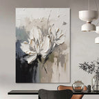 White Flowers with Gray Background "Textured Blossoms" Impressionist Painting On Canvas PS1342