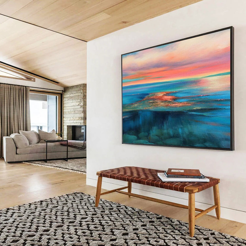 “Vibrant Coastal Sunset in Pinks, Oranges & Blues” - Colorful Seascape Oil Painting On Canvas PT024