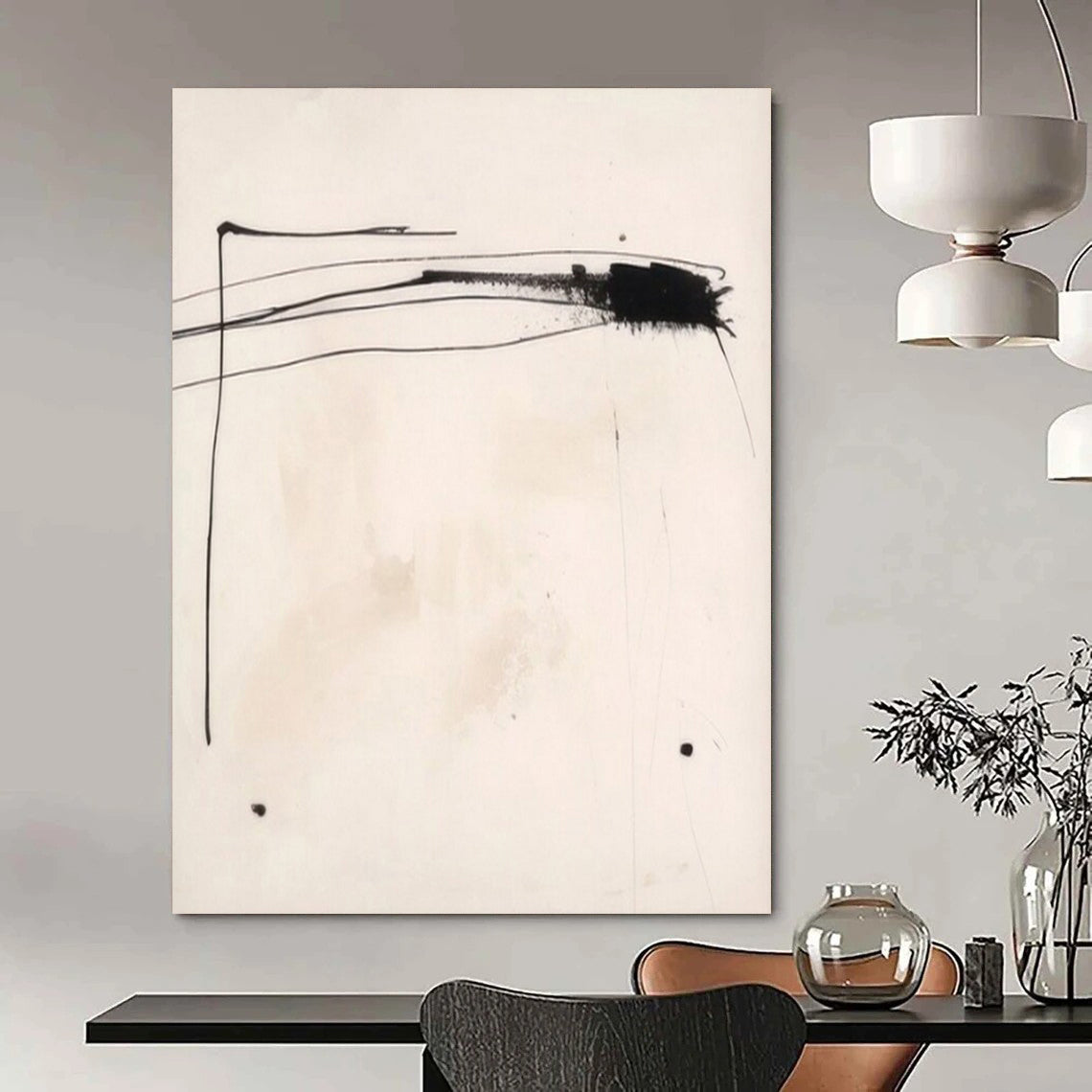 Minimalist Black and White, "Ink Traces" – Minimalist Abstract Painting On Canvas PS1030