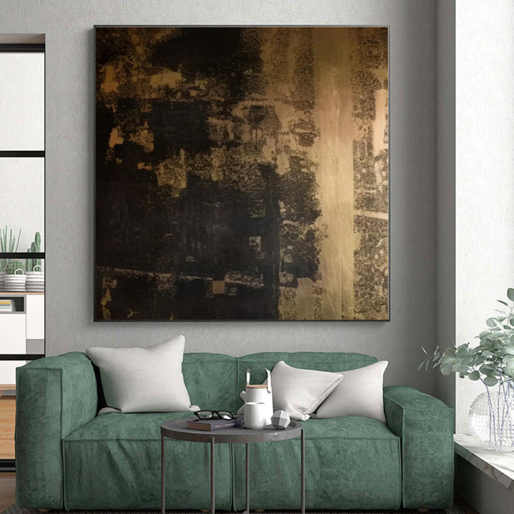 “Brown - Black Textured Composition” - Brown, Black Abstract Painting On Canvas PS0529