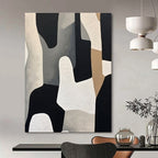 Black, White, Beige with Abstract Shapes "Monochrome Mosaic" Abstract Painting On Canvas PS1280