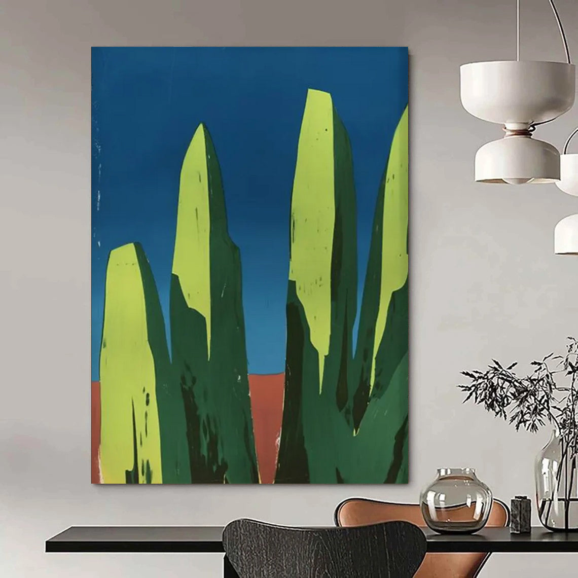Minimalist Green Rocks Painting On Canvas DS093