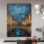 “Blue - Brown Abstract Cityscape” - Oil Painting On Canvas PT2074