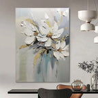“White Flowers with Impasto Technique” - Textured Oil Painting On Canvas PT2201