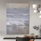 Gray, White and Beige with Textured Ocean Waves "Muted Surf" Abstract Landscape Painting On Canvas PS1161