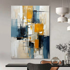Blue, Yellow, Black, White with Dynamic Strokes "Urban Pulse" Abstract Painting On Canvas PS1452