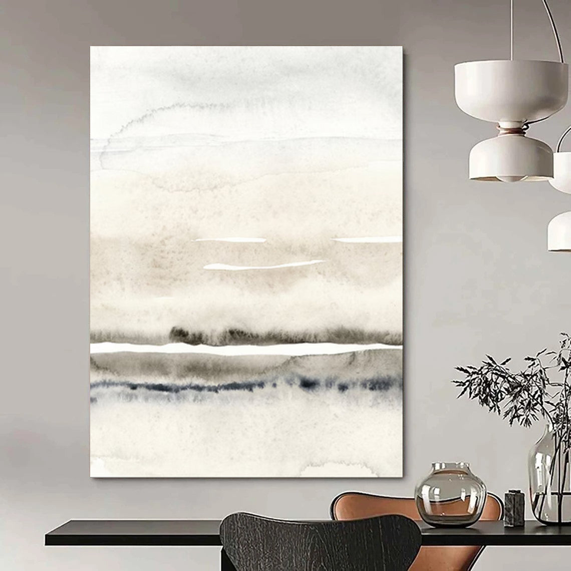 “Soft Gray - Beige Watercolor Wash” - Watercolor Painting On Canvas PT2054