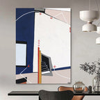 “Blue - White Geometric Abstraction” - Architectural Abstract Painting On Canvas PT1106