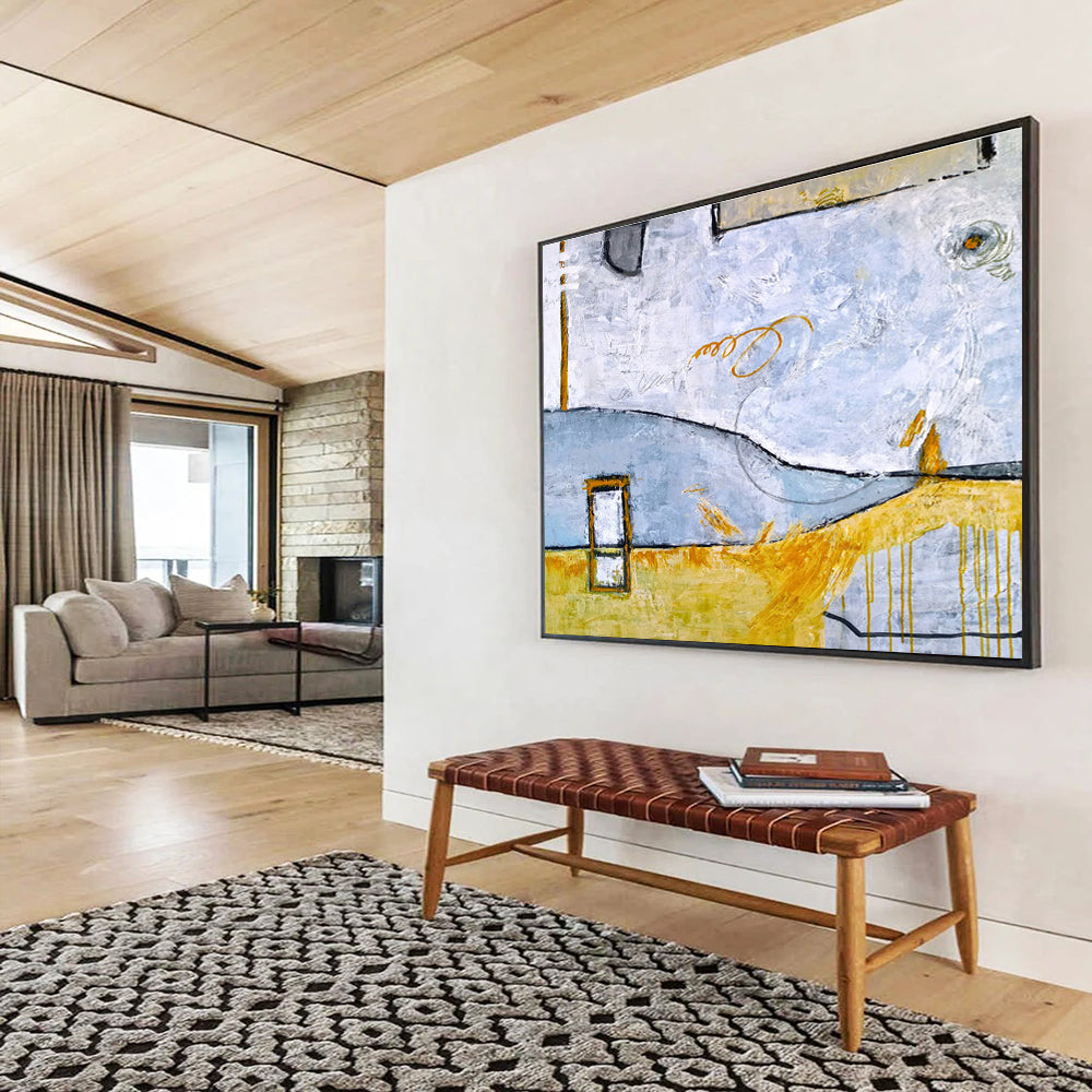 “Blue And Yellow Abstract Composition” - Abstract Painting On Canvas DKS563