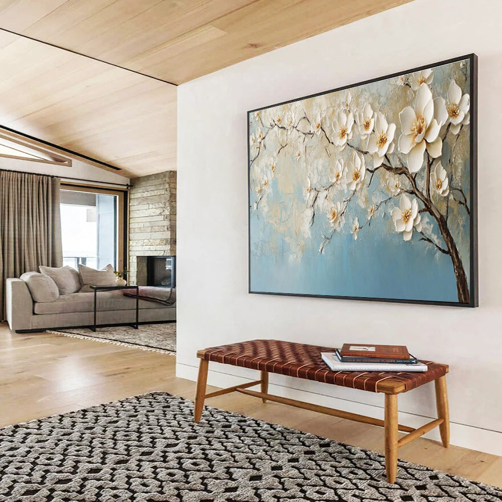 Blossom Serenity - 3D Textured Floral Oil Painting, Ideal for Bedroom & Spa DKS671