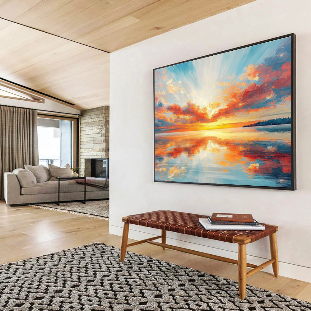 “Vibrant Sunset Seascape” - Realistic Seascape Painting, Great for Beach House & Home Office DKS622