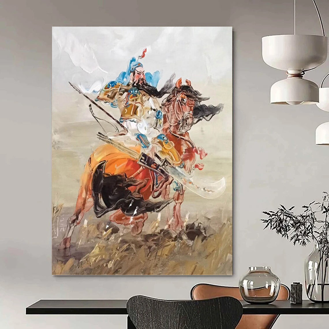 “Guan Yu on Horseback” - Oriental, Legendary - Themed Painting On Canvas PT1590