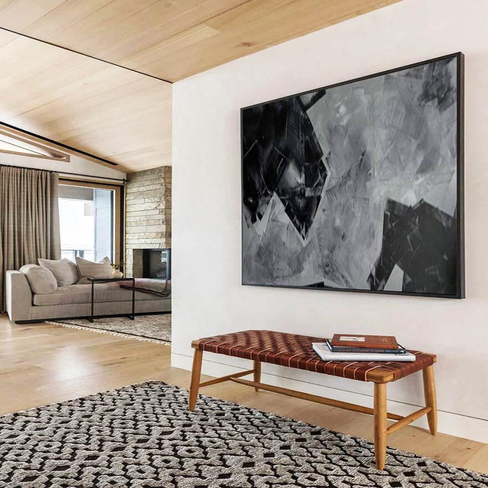 “Black - White Geometric Collage” - Abstract Cubist - Painting On Canvas PT1732