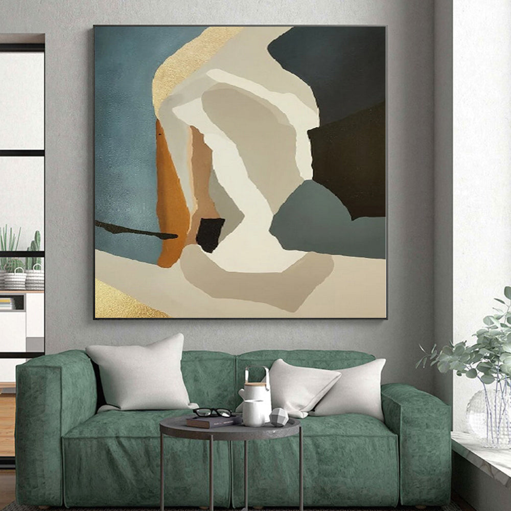 “Colorful Abstract Shapes with Gold Accents” - Modern Abstract Painting On Canvas PS0277