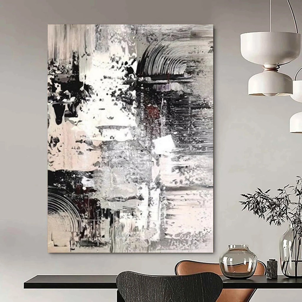 “Monochrome Meltdown: Black, White, Gray Abstract” - Dynamic Abstract Painting On Canvas DS392