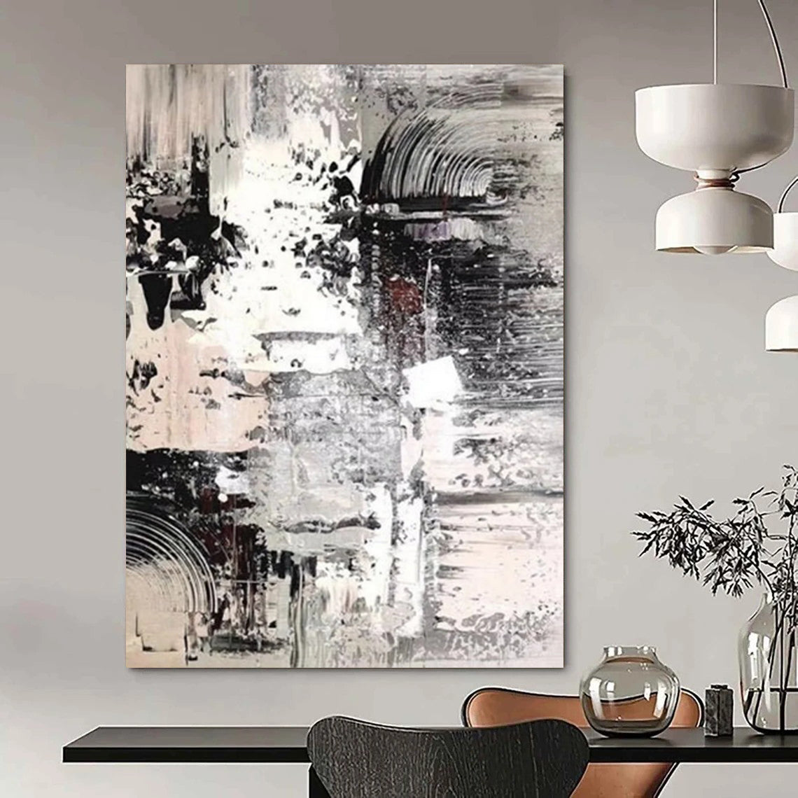 “Monochrome Meltdown: Black, White, Gray Abstract” - Dynamic Abstract Painting On Canvas DS392